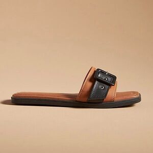 NWOT By Anthropologie Buckle Slide Sandals In Brown - Size 7.5/38